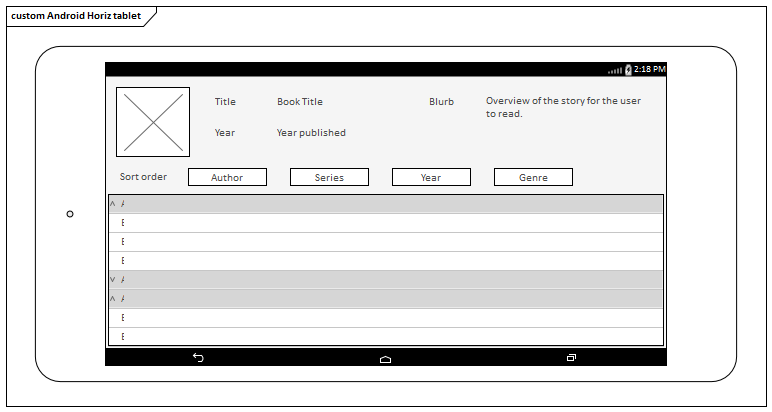 Example Android Tablet Wireframe (horizontal aspect) in Sparx Systems Enterprise Architect.