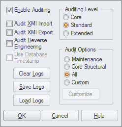 The Audit Settings dialog in Sparx Systems Enterprise Architect.