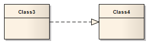 A UML Realization connector between two Classes.