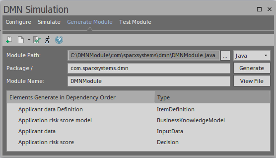 Setting the module path ready for the Java code generation of a DMN model using Sparx Systems Enterprise Architect.