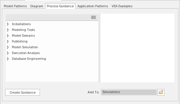 Showing the Process Guidance Pattern dialog in Sparx Systems Enterprise Architect.