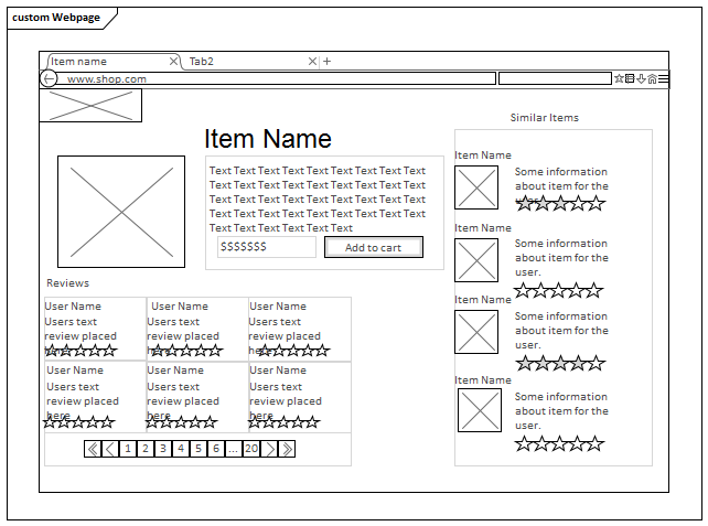 Example Webpage wireframe diagram created in Sparx Systems Enterprise Architect
