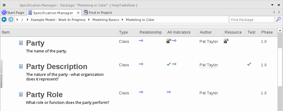 A view of the Specification Manager in Sparx Systems Enterprise Architect. A view of the Specification Manager in Sparx Systems Enterprise Architect.