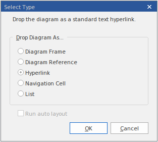 The Drop Diagram As dialog allows a user to select from the different diagram hyperlink styles.