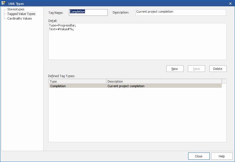 Defining a tagged value type of Progress Bar type. Defining a tagged value type of Progress Bar type.
