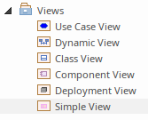Image showing the six kinds of view packages with their icons in Sparx Systems Enterprise Architect.