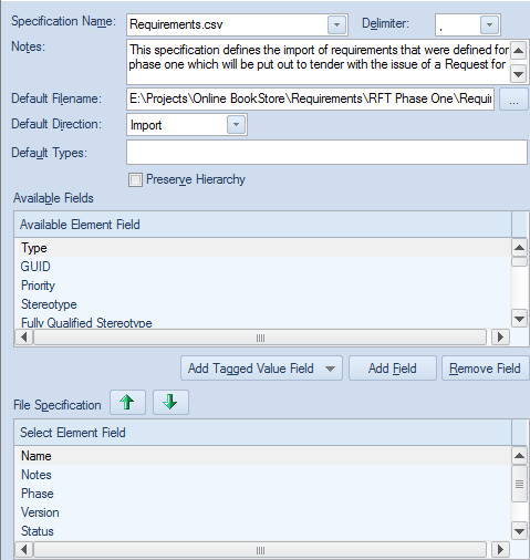 An import/export specification for CSV import/export. An import/export specification for CSV import/export.