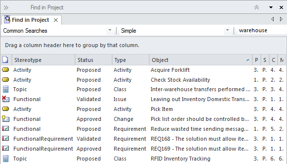 Simple search in project in Sparx Systems Enterprise Architect.