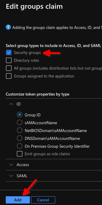 Add the group claim to the ID Token
