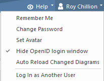 User info menu for model with security:
Remember Me
Change Password
Set Avatar
Log in as Another User