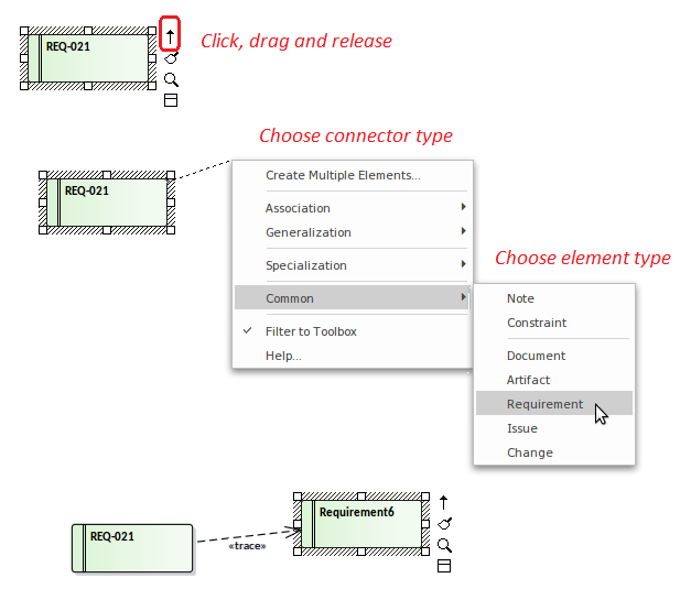 Showing how to create a new element using the quicklinker in Sparx Systems Enterprise Architect. Showing how to create a new element using the quicklinker in Sparx Systems Enterprise Architect.