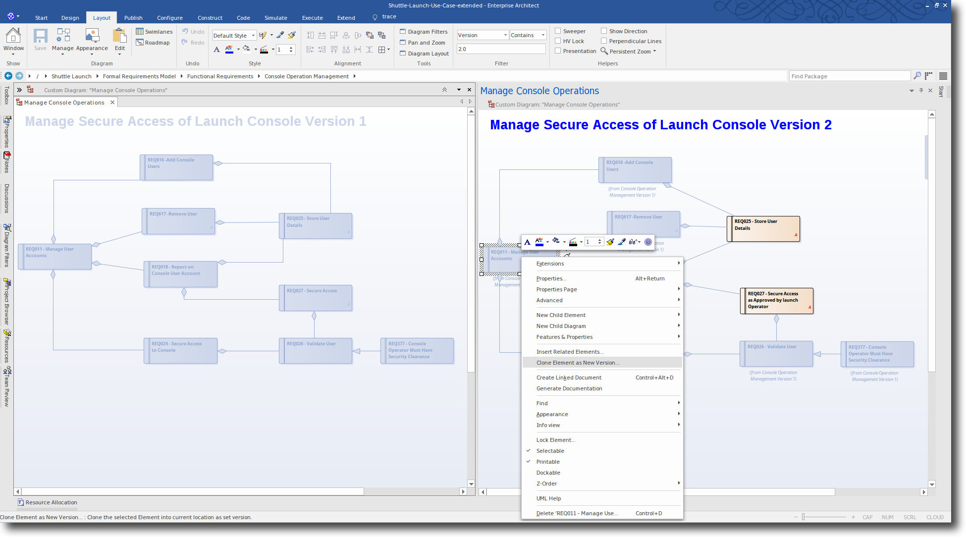 Enterprise Architect 13: Time Aware Modeling - Create a Clone Element as New Version
