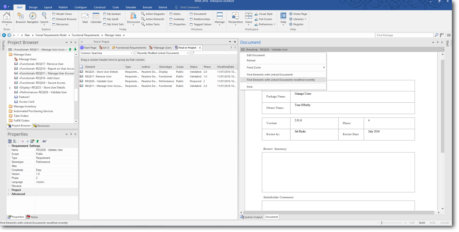 Enterprise Architect 13: Dynamic Documents - Find Elements with Linked Documents modified recently
