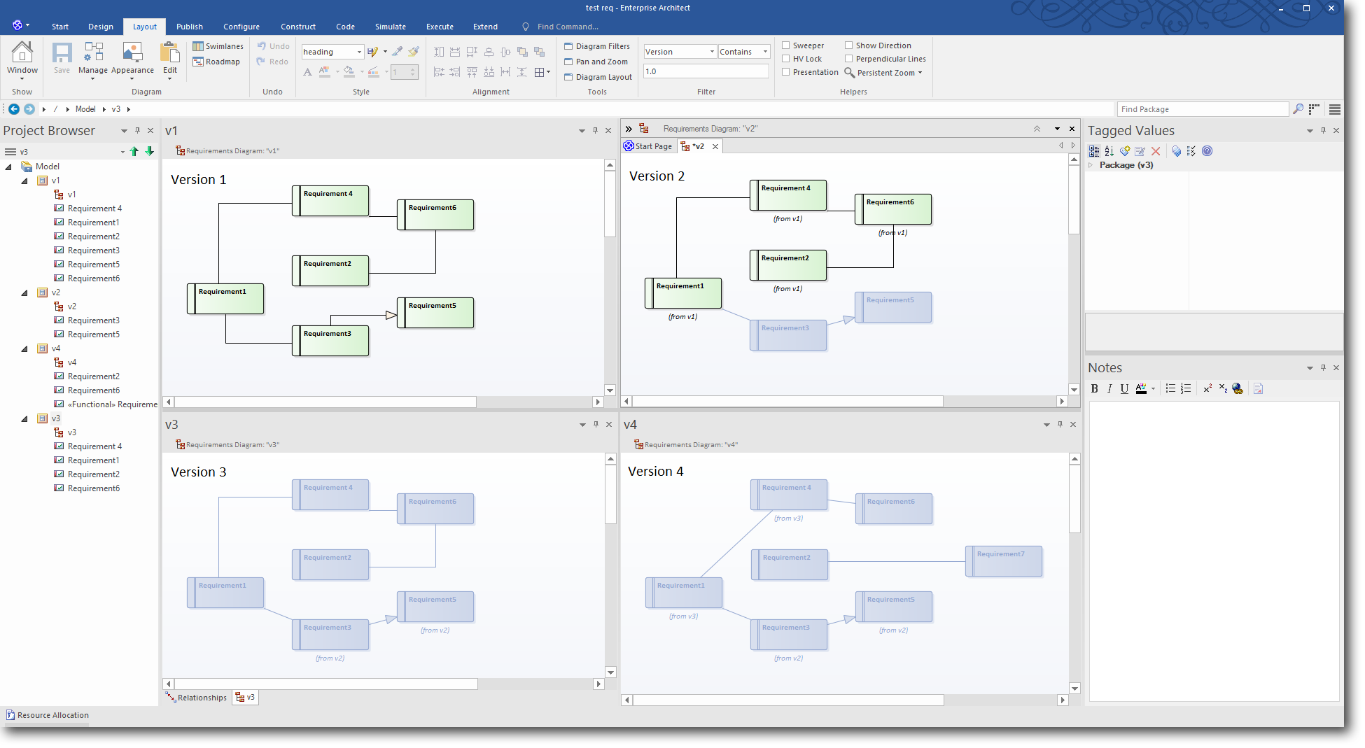 Enterprise Architect 13: Time Aware Modeling - Using a Diagram Filter to highlight Version 1.0 elements