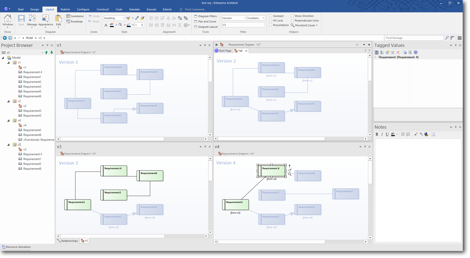 Enterprise Architect 13: Time Aware Modeling - Using a Diagram Filter to highlight Version 3.0 elements