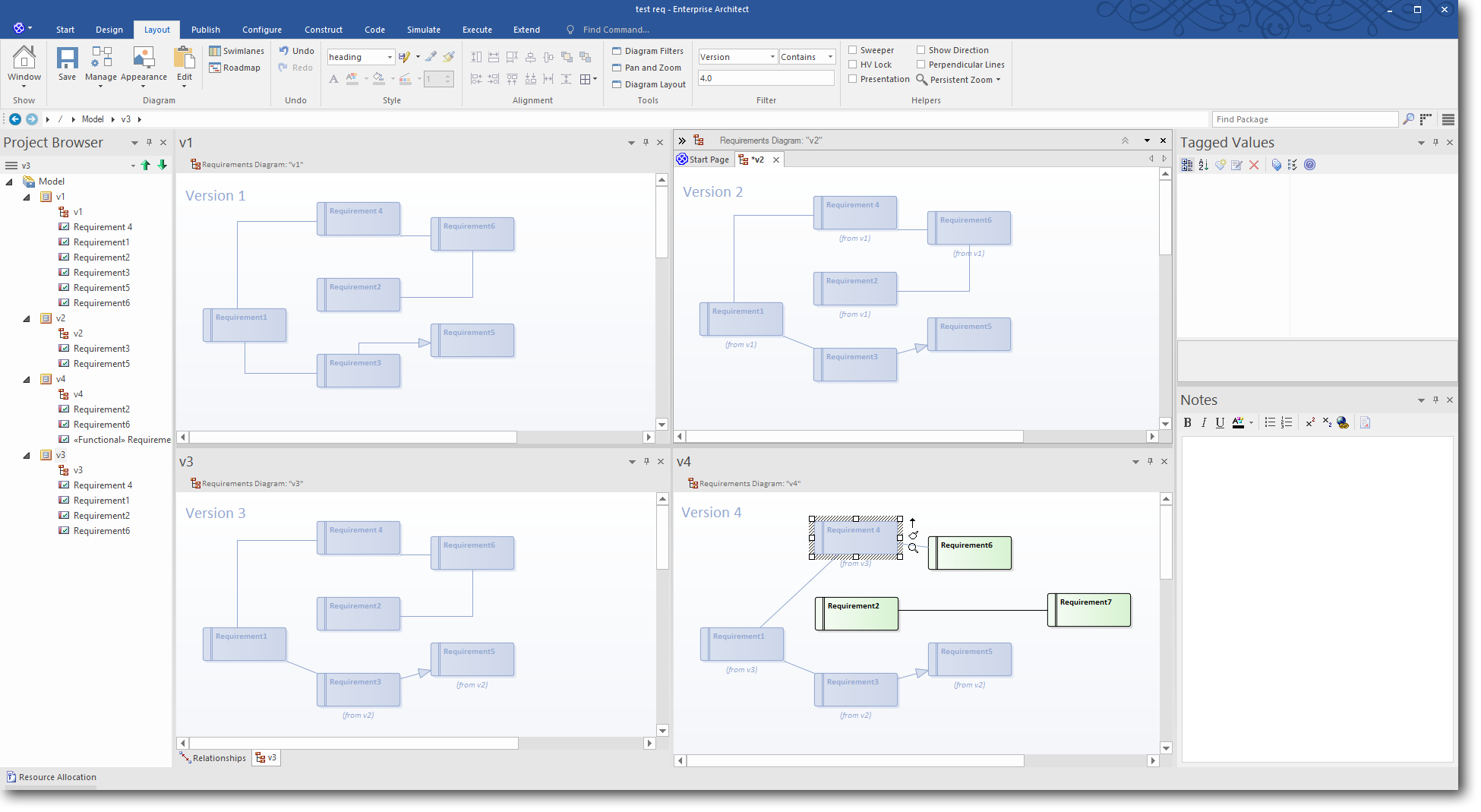 Enterprise Architect 13: Time Aware Modeling - Using a Diagram Filter to highlight Version 4.0 elements
